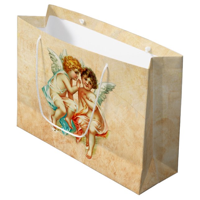 Vintage Ephemera Angel Cherubs Illustration Large Gift Bag (Front Angled)