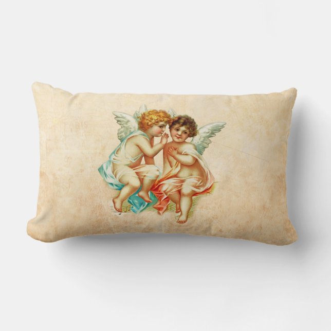 Vintage Ephemera Angel Cherubs Illustration Lumbar Cushion (Front)