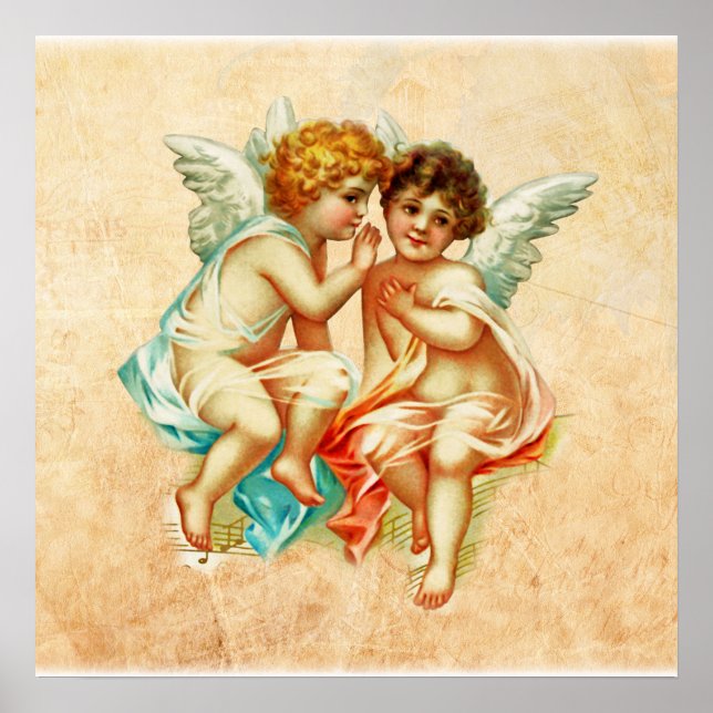 Vintage Ephemera Angel Cherubs Illustration Poster (Front)