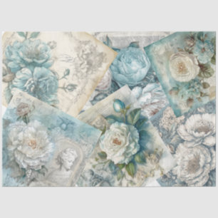 Vintage Ephemera Blue Shabby Chic Floral Decoupage Tissue Paper