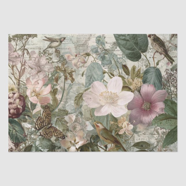Vintage Ephemera Botanical Collage Tissue Paper (Front)