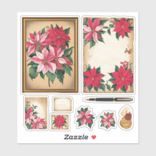 Vintage Ephemera Christmas Poinsettia Stickers