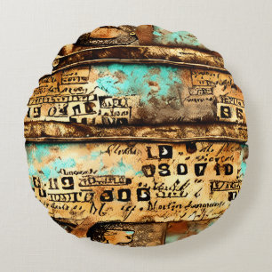 Vintage Ephemera Collage of Old Banknotes Round Cushion