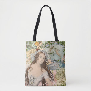 Vintage Ephemera Fairies and Flowers Tote Bag