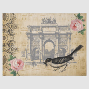 Vintage Ephemera Floral Script Bird Decoupage Rose Tissue Paper
