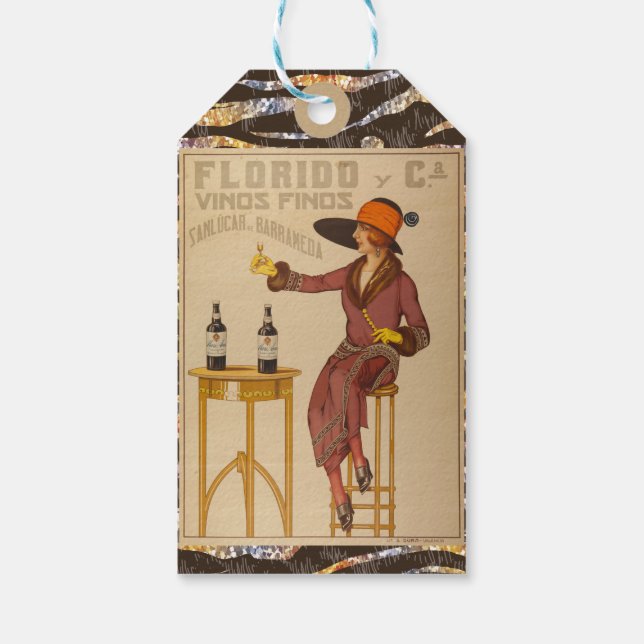 Vintage Ephemera Lady Wine Toast Gift Tag (Back)