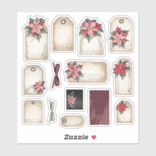 Vintage Ephemera Poinsettia Festive Sticker Sheet