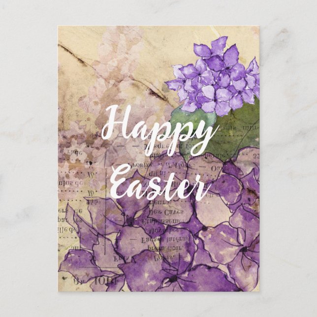 Vintage Ephemera Purple Flowers Easter Postcard (Front)