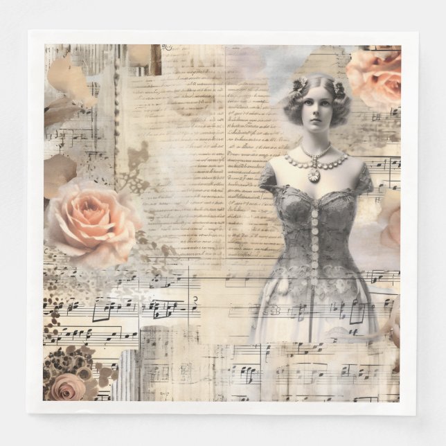 Vintage Ephemera Wedding  Napkin (Front)