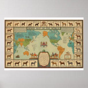  Vintage Equestrian Horse Map Of the World  Poster