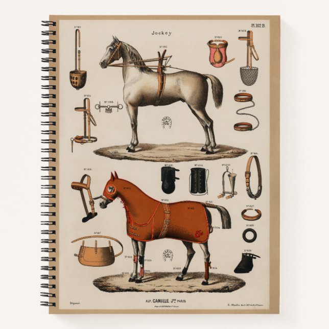 Vintage Equestrian Race Horse Tack Riding  Notebook (Front)
