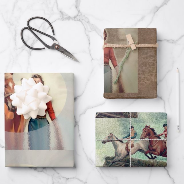 Vintage Equestrian wrapping paper set (Front)