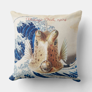 Vintage Ernst Haeckel Nautical Gold Cowfish Art Cushion