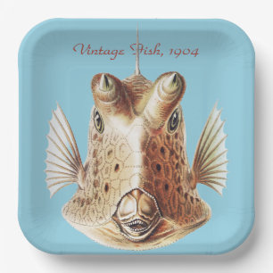 Vintage Ernst Haeckel Nautical Gold Cowfish Art Paper Plate