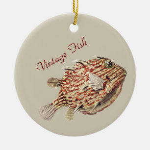 Vintage Ernst Haeckel Nautical Red Boxfish Art Ceramic Ornament
