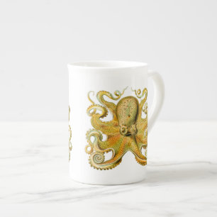 Vintage Ernst Haeckel Octopus in Yellow Bone China Mug
