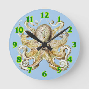 Vintage Ernst Haeckel Octopus Nautical Sea Life Round Clock