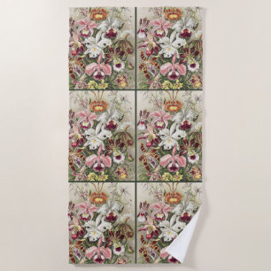 Vintage Ernst Haeckel Orchid Botanical Print Beach Towel