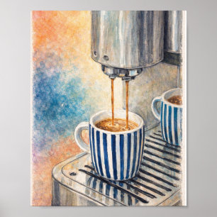 Vintage Espresso Coffee Art Print – Blue Striped