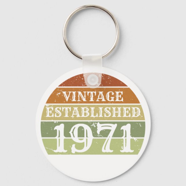  Vintage Established Men Women Distressed  Sunset Key Ring (Front)