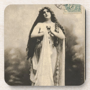 Vintage Ethereal Goddess Postcard Coaster