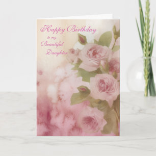 Vintage Ethereal Pink Roses and Buds Birthday Card