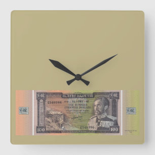 Vintage Ethiopian Birr Banknote Square Wall Clock
