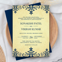Vintage Ethnic Blue Damask Indian Wedding