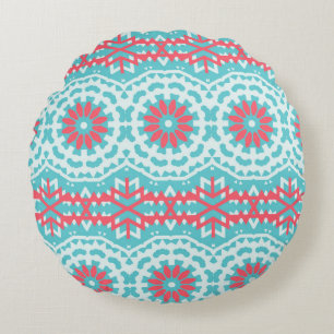 Vintage ethnic colourful bohemian pattern in brigh round cushion