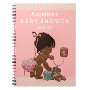 Vintage Ethnic Girl on Phone Baby Shower GuestBook Notebook
