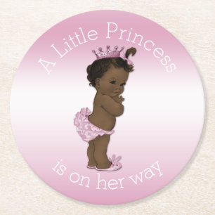 Vintage Ethnic Little Princess Baby Shower Pink Round Paper Coaster
