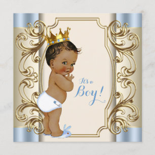 Vintage Ethnic Prince Blue and Gold Baby Shower Invitation