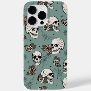 Vintage Eucalyptus Green Skulls and Roses Case-Mate iPhone 14 Pro Max Case