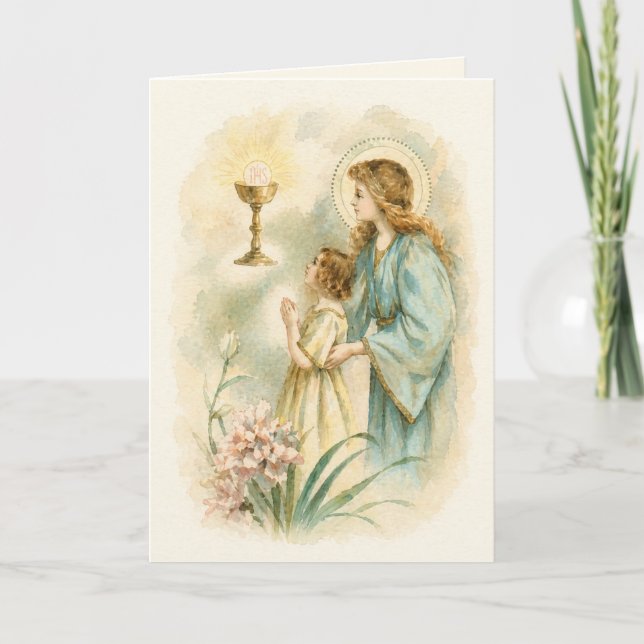 Vintage Eucharistic Devotion First Communion Card (Front)
