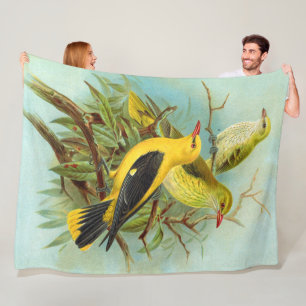 Vintage Eurasian Golden Oriole Bird Fleece Blanket