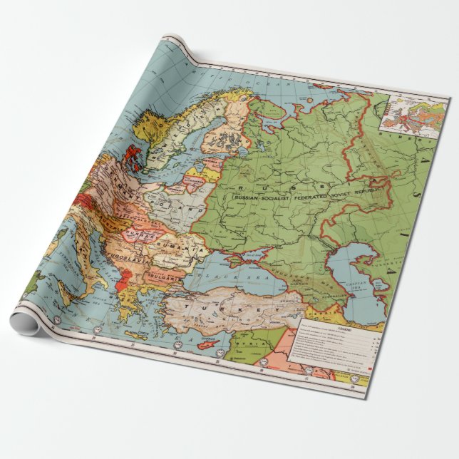 Vintage Europe 20th Century Bacon's Standard Map Wrapping Paper (Unrolled)