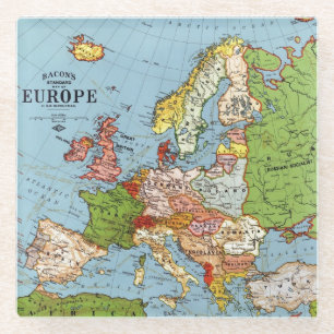 Vintage Europe 20th Century General Map Lithograph Glass Coaster