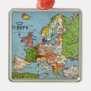 Vintage Europe 20th Century General Map Metal Ornament