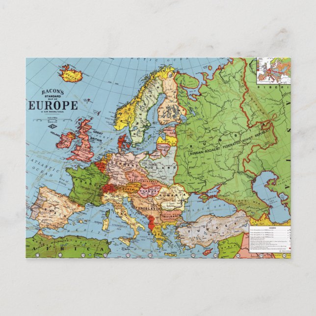 Vintage Europe 20th Century General Map Postcard (Front)
