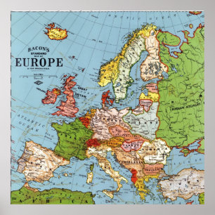 Vintage Europe 20th Century General Map Poster