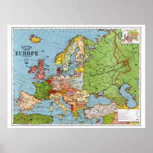 Vintage Europe 20th Century General Map Poster