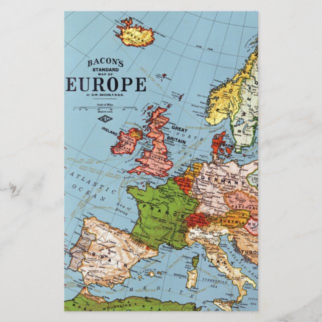 Vintage Europe 20th Century General Map Stationery (Front)