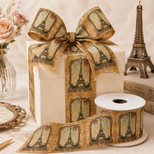 Vintage Europe French Travel Paris Eiffel Tower Satin Ribbon