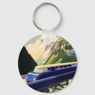 Vintage Europe Rail Travel Key Ring