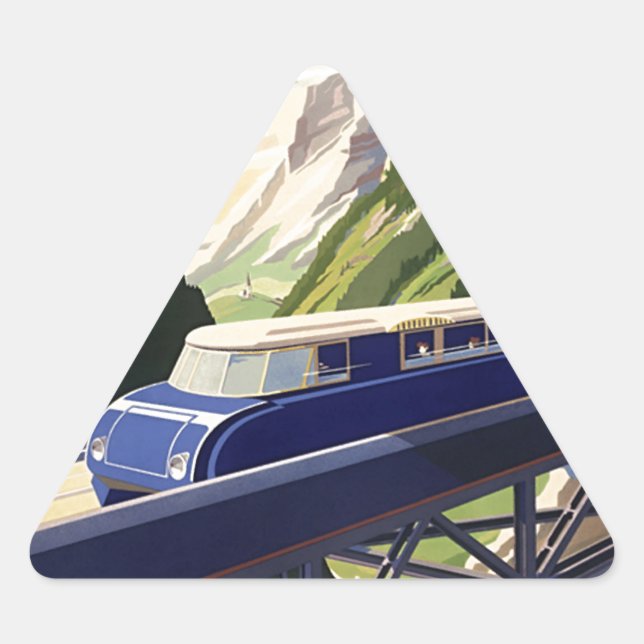 Vintage Europe Rail Travel Triangle Sticker (Front)