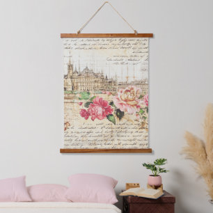 Vintage European Architecture & Roses Art Print Hanging Tapestry