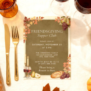 Vintage European Bistro Friendsgiving Olive Autumn Invitation