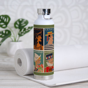 Vintage European Cities Poster Water Bottle