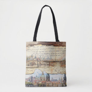 Vintage European Cityscape with Handwritten Letter Tote Bag