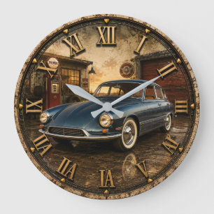 Vintage European Classic Car Retro Sedan Large Clock